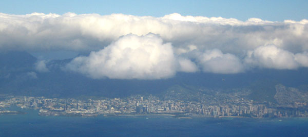 Aerial view of Honolulu and Wakiki Beach.