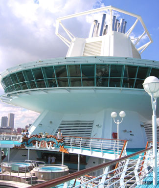 Looking toward the stern with its stacks looks more like a pipe organ than a ship.
