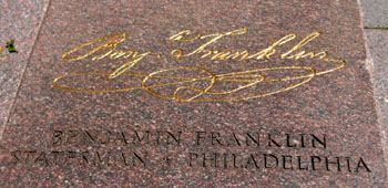 Benjamin Flanklin's signature.  He's described as statesman - Philadelphia.