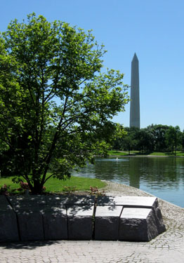 The monument to the signers of the Declaration of Independence looking toward the Washington Monumant.