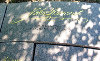 John Hancock's famous signature graces one of the stones.