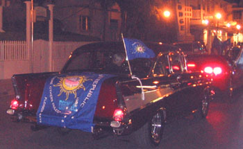 '57 Chevy draped with the Conch Republic flag.