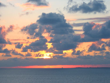 Sunrise as we approach Coco Cay